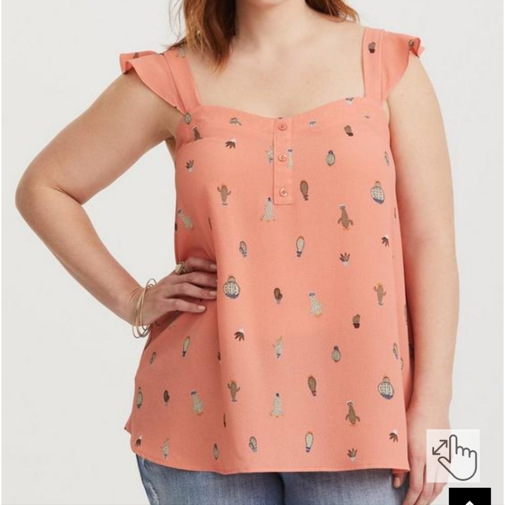 Torrid Coral Cactus Crepe Tank